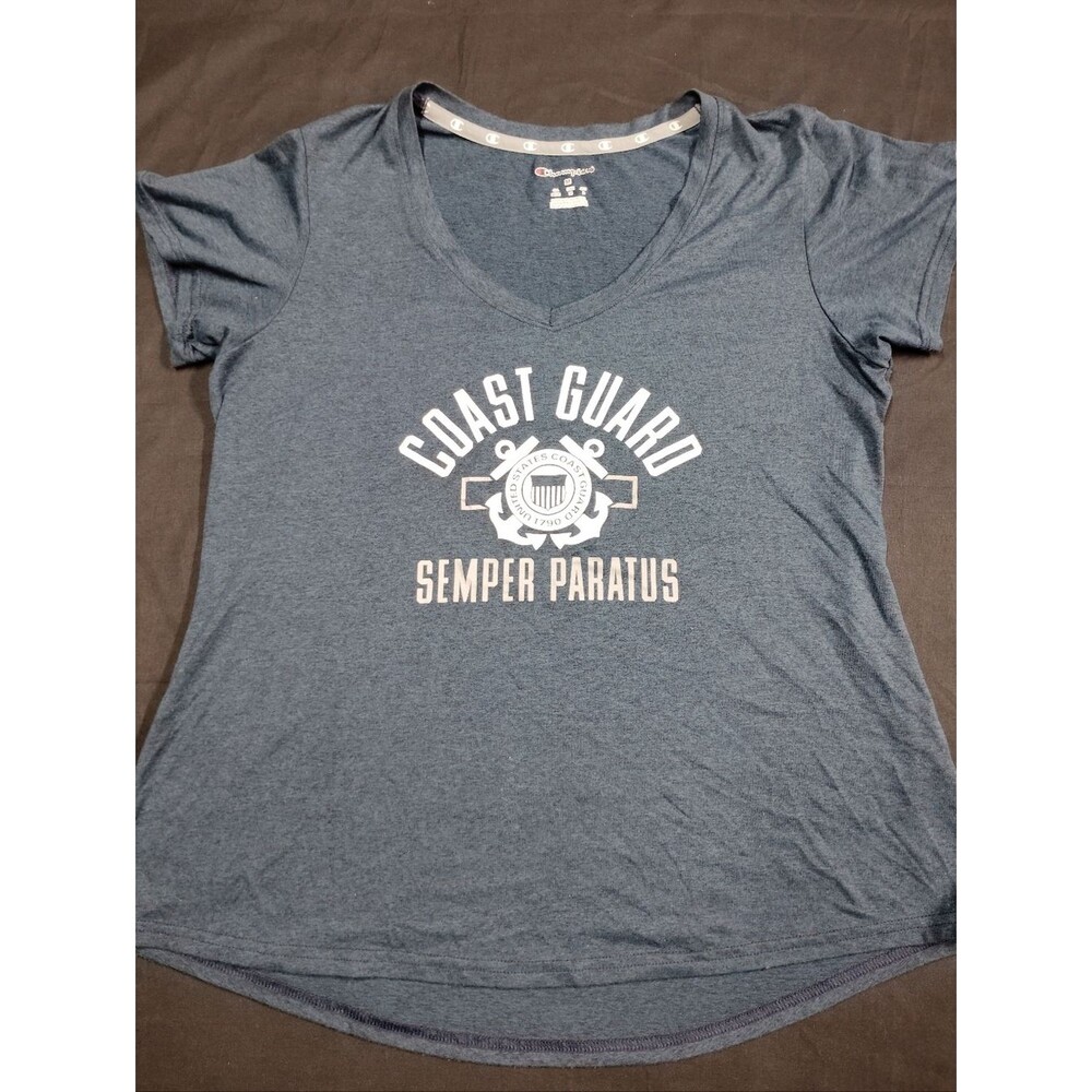 Champion Teal "Coast Guard - Semper Paratus" with nautical anchors V-Neck Tee